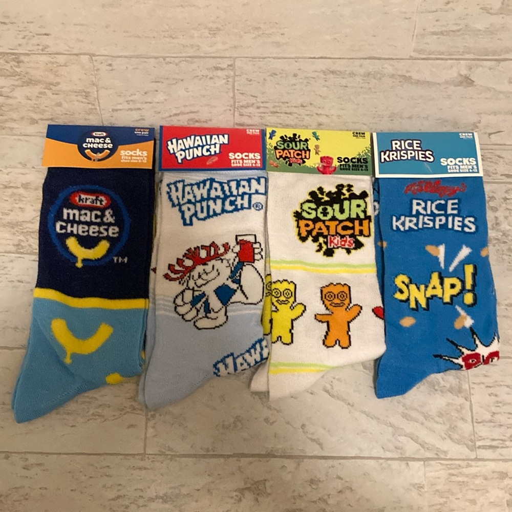 Men’s 4 Pack Junk Food Snacks Drinks Theme Crew Socks Set